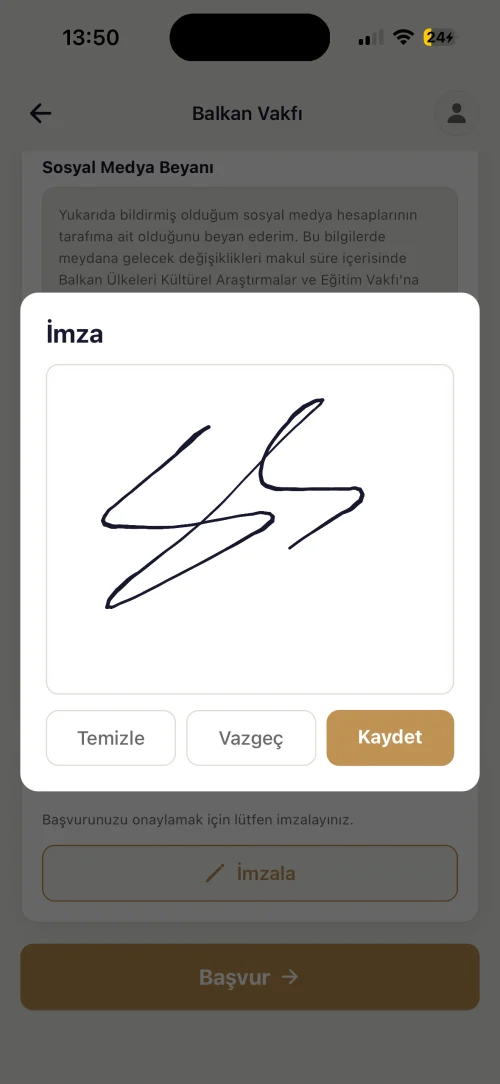In-app signature