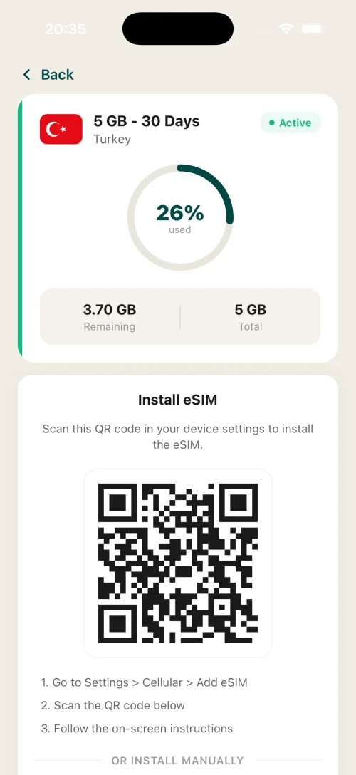 eSIM install — one scan