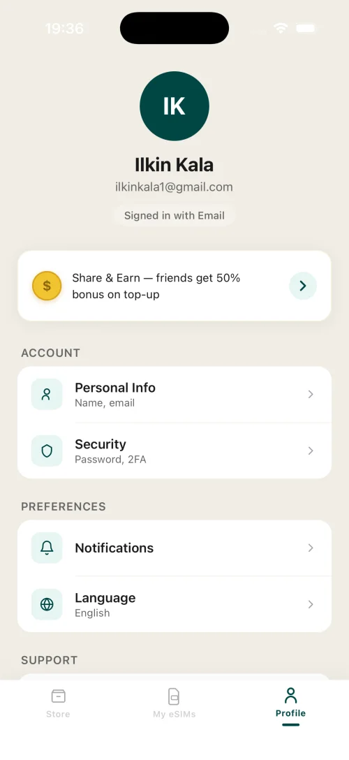 Profile & account